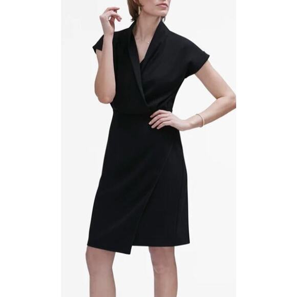 MM Lafleur 14 Dress Black Tory Knee Length Wrap Style Short Sleeve Sheath NEW - Picture 3 of 15